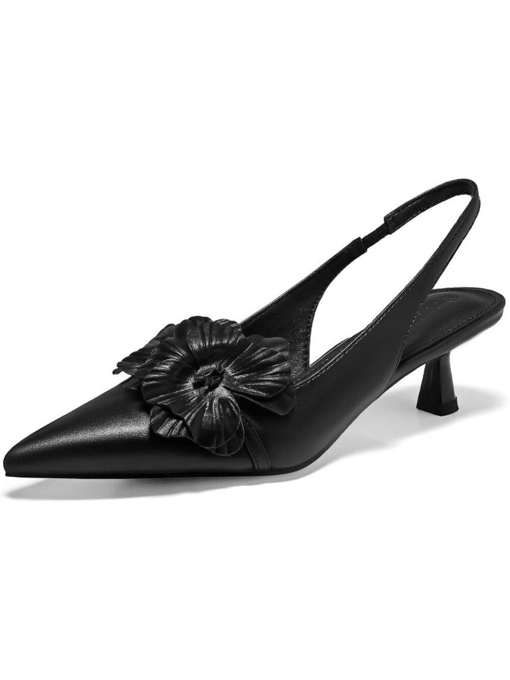 Women's Black Slingback Kitten Heels Flower Closed Toe Pumps Party Dress Shoes
